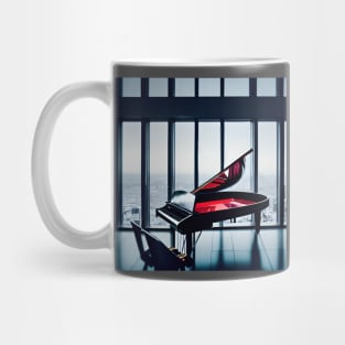 A Grand Piano Situated In A Highrise Apartment Overlooking The City. Mug